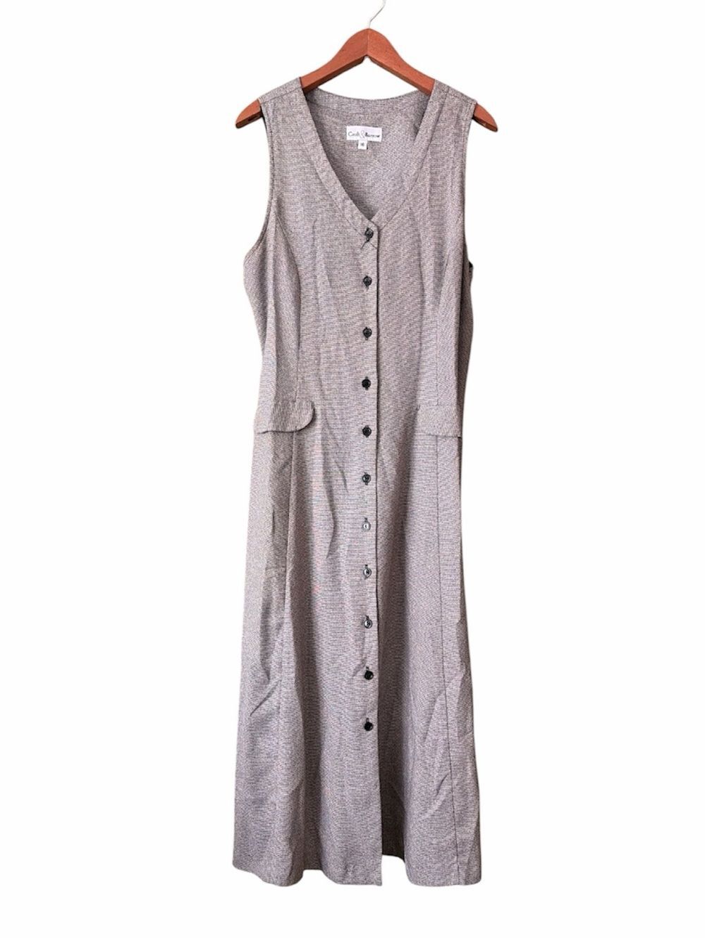 VTG 80s 90s Croft & Barrow Gray Sleeveless Button-Front Maxi Dress Tie Back 16